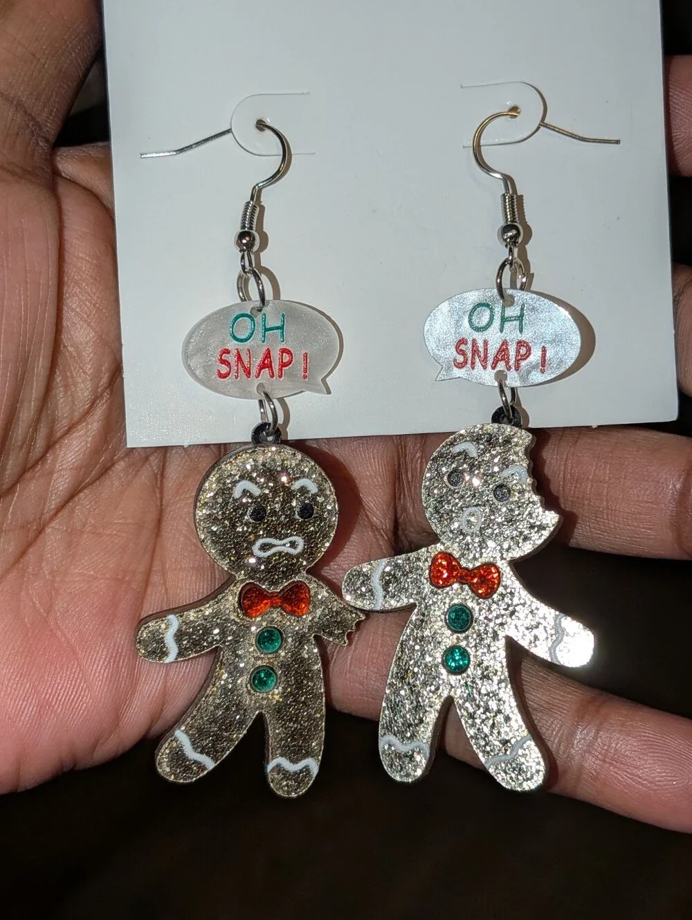 Hand Crafted Oh Snap! Glitter Gingerbread Dangle Earrings